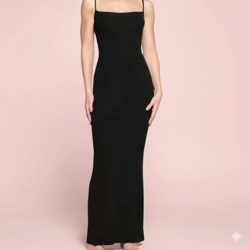 New SKIMS Soft Lounge Long Slip Dress AP-DRS-0596 Onyx S Small Black Rib Maxi